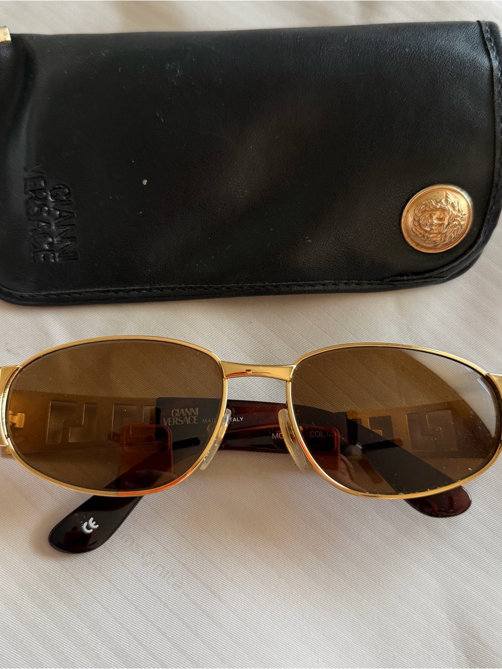 Gianni Versace Vintage Gold Frame Brown Lens Sunglasses
